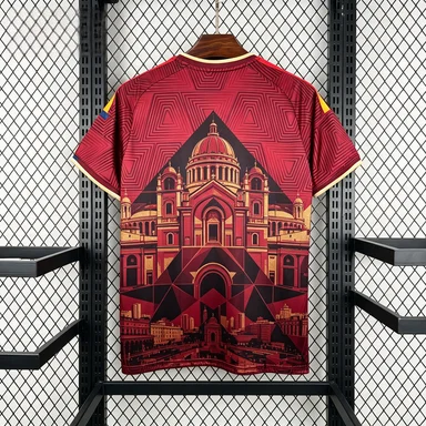 Unisex Burgundy Geometric & Building Print V Neck Sport T Shirt Color Block Shoulder Trim Quick Dry Training Short Sleeve Top