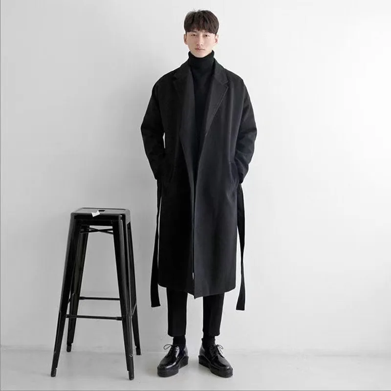 FEWQ Men's Suit Collar Woolen Coat Loose Medium Length Casual Winter Windbreaker 2024 New Korean Fashion Male Trench 24X1673