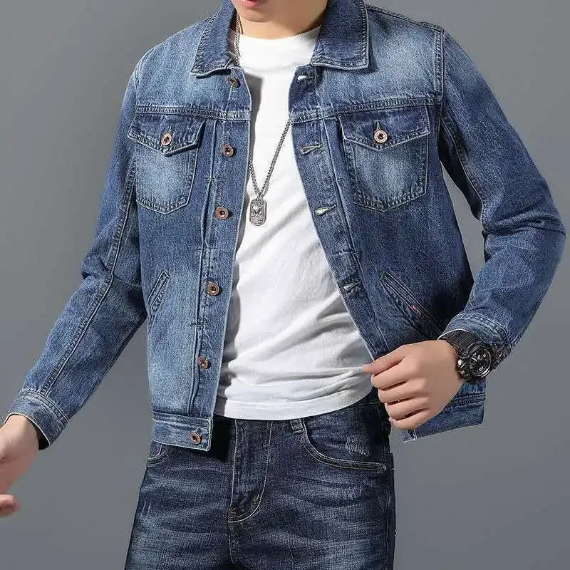 

Jeans Coat for Men Blue Autumn Button Denim Jackets Man Winter 2024 Y2k Outwear of Fabric Low Price Washed One Piece Designer G