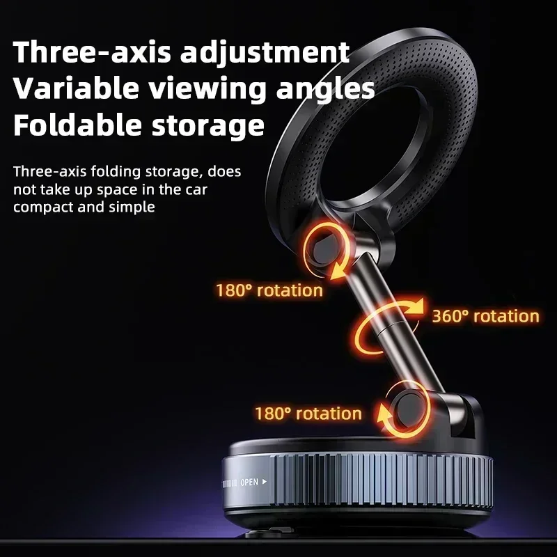 Support de téléphone magnétique pliable Compatible, ventouse sous vide Magsafe 360 °   Support de camion de voiture rotatif ajustement universel Portable