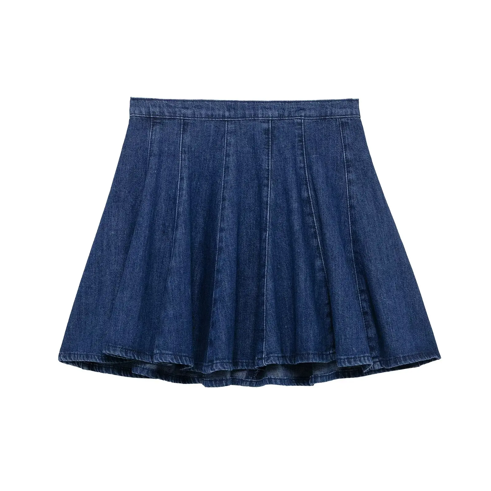 2026 Women Fashion Casual Pleated Big Swing Denim Mini Skirt Faldas Mujer Female Back Zipper Jeans Vestidos
