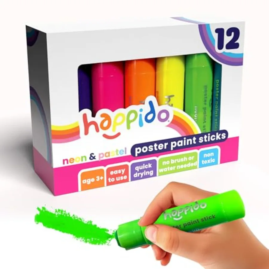 

Happido Set of 12 Twistable Tempera Paint Sticks For,Quick Drying, No Mess Art Supplies for Toddlers and Ages 4-6
