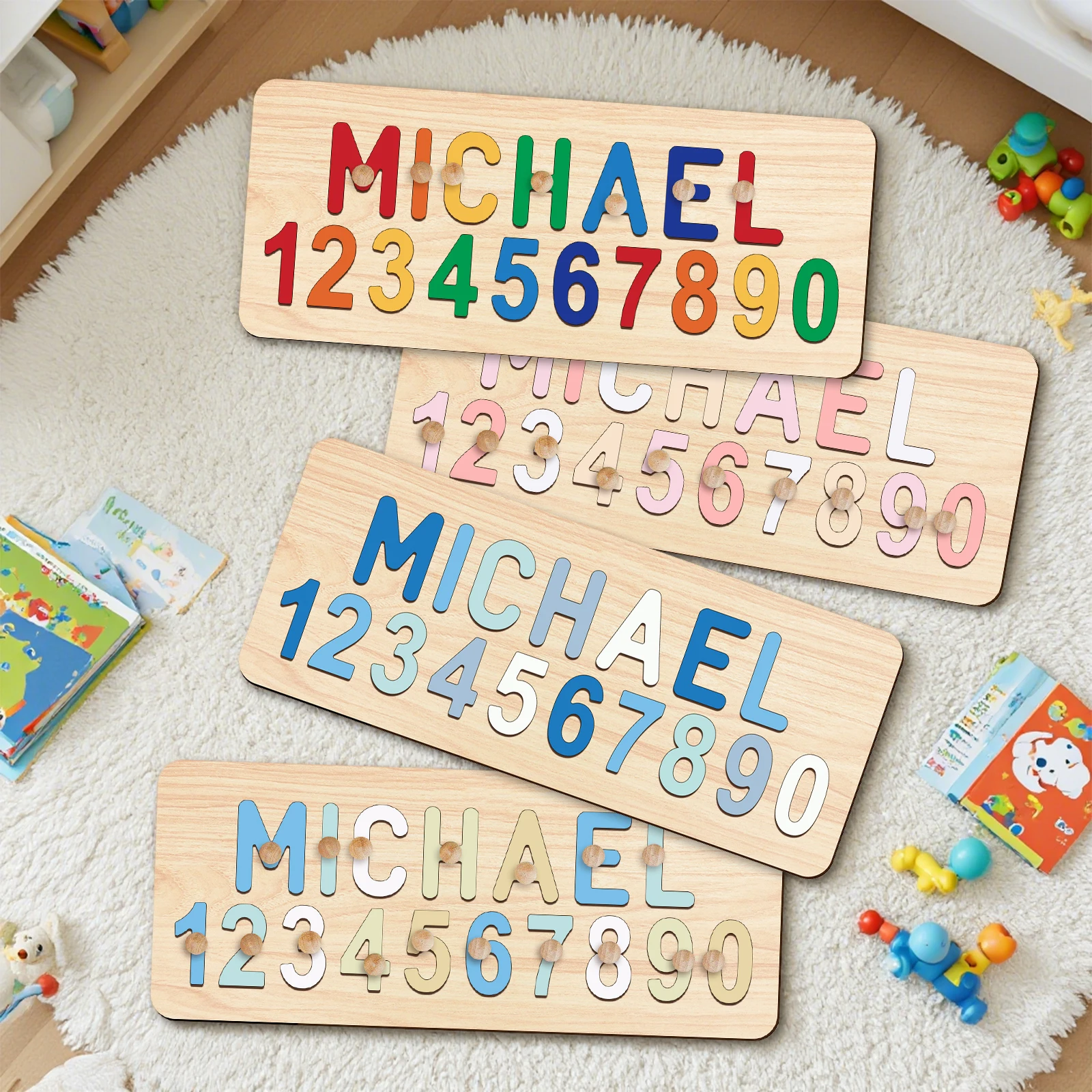 Custom Made Kids Early Education Puzzle:Wooden Letter & Number Puzzle.Personalized with Child’s Name for Smart Growth.