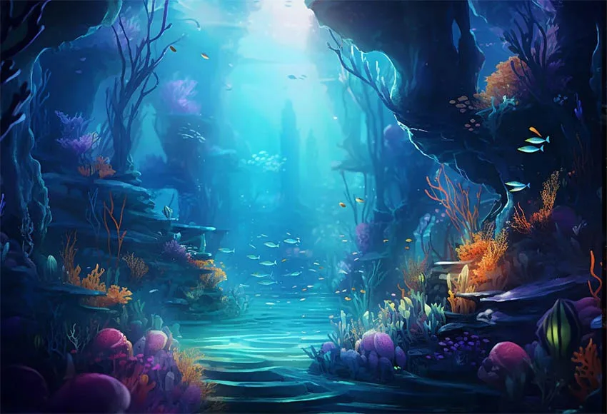 Mehofond Underwater Backdrop Maternity Baby Kids Birthday Party Seabed Fish Coral  Aquarium Decor Studio Photography Background