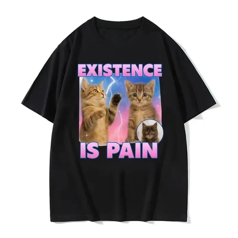

Existence Is Pain. Женская футболка с забавным и милым котом. Ретро-модная футболка Kawaii. Повседневная летняя футболка.