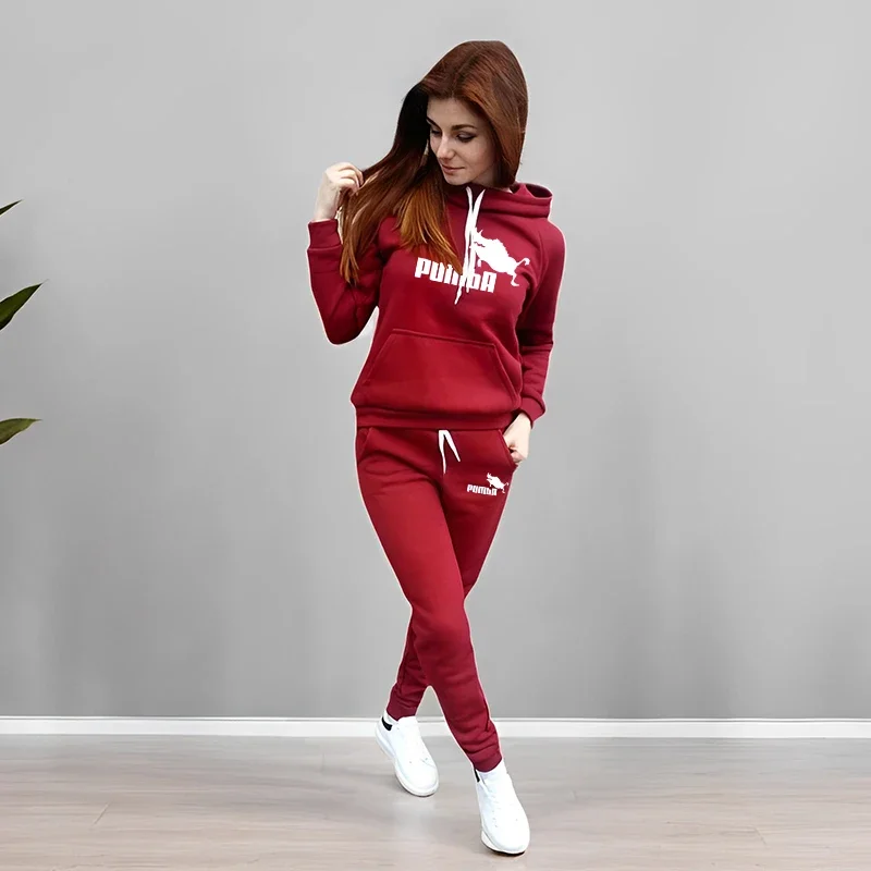 المرأة رياضية قمصان سويت شيرت بقلنسوة Sweatpants الخريف الشتاء اليومية عارضة رياضي عداء ببطء دعوى الإناث المنزل في الهواء الطلق هوديي وتتسابق #6