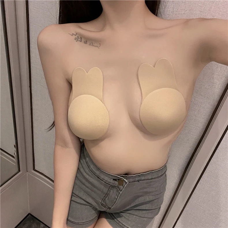 Women Push Up Bras Self Adhesive Silicone Strapless Invisible Bra Reusable Sticky Breast Lift Tape Rabbit Nipple Cover Bra Pads