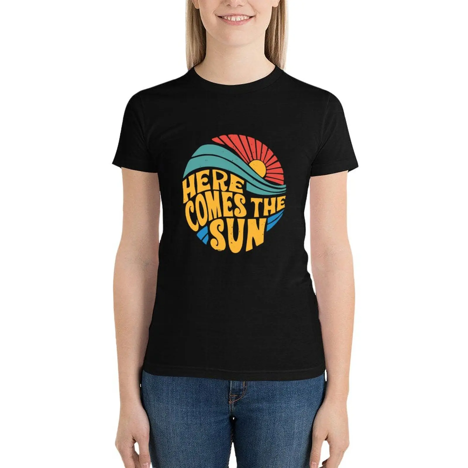 

Here Comes the Sun T-Shirt plus size tops Female clothing oversized workout shirts for Women