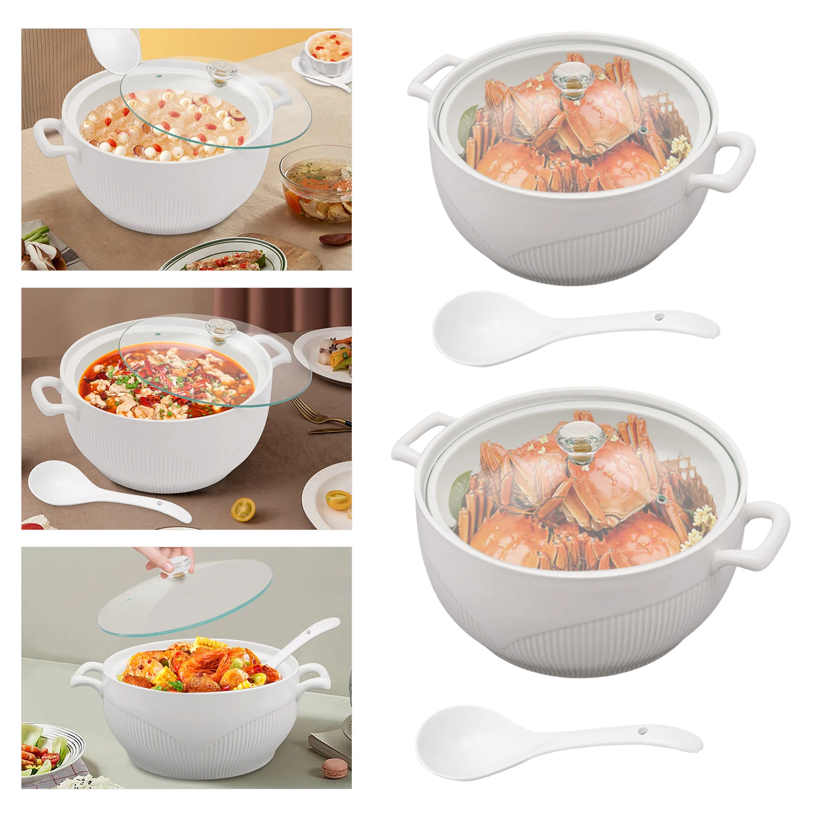 Durable Commercial Soup Kettle, 0.4 Gallon Porcelain Tureen, Anti-scalding Handles, Easy to Clean and Serve