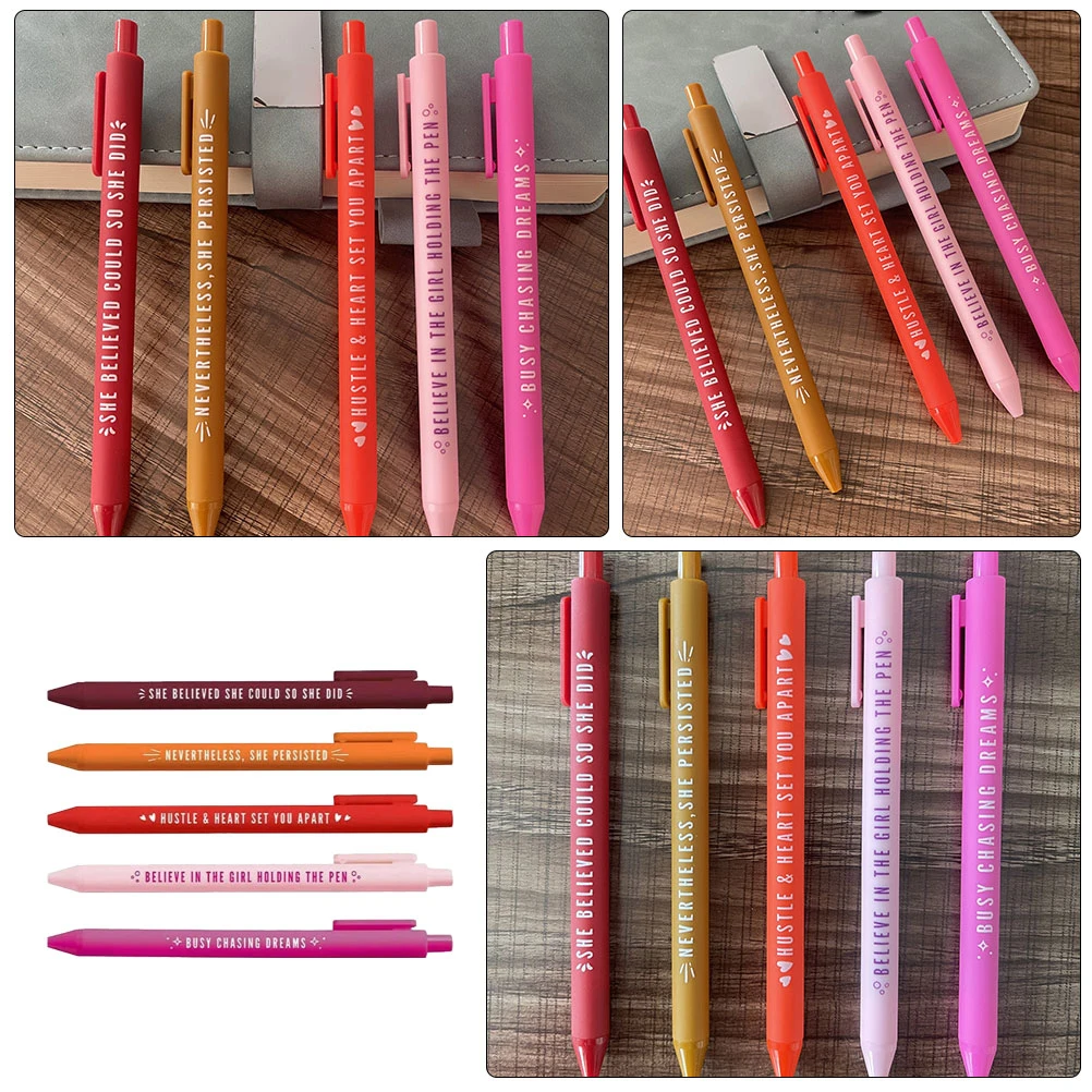 

5pcs Motivational Women Set Smooth Ink Comfortable Grip Vibrant Color Decorative Pens For Daily Work Journal Office Supplies