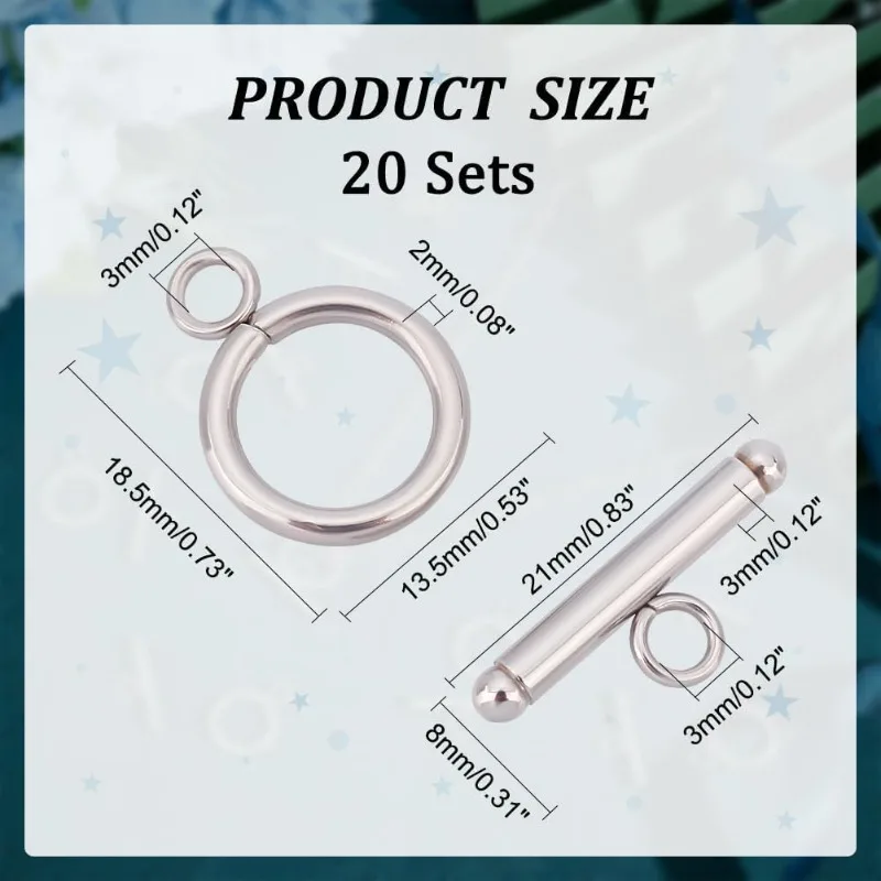 20Sets 304 Stainless Steel Toggle Clasps Silver Tone Bar and Ring Clasps End Clasps Connectors Jewelry Components for Bracelet