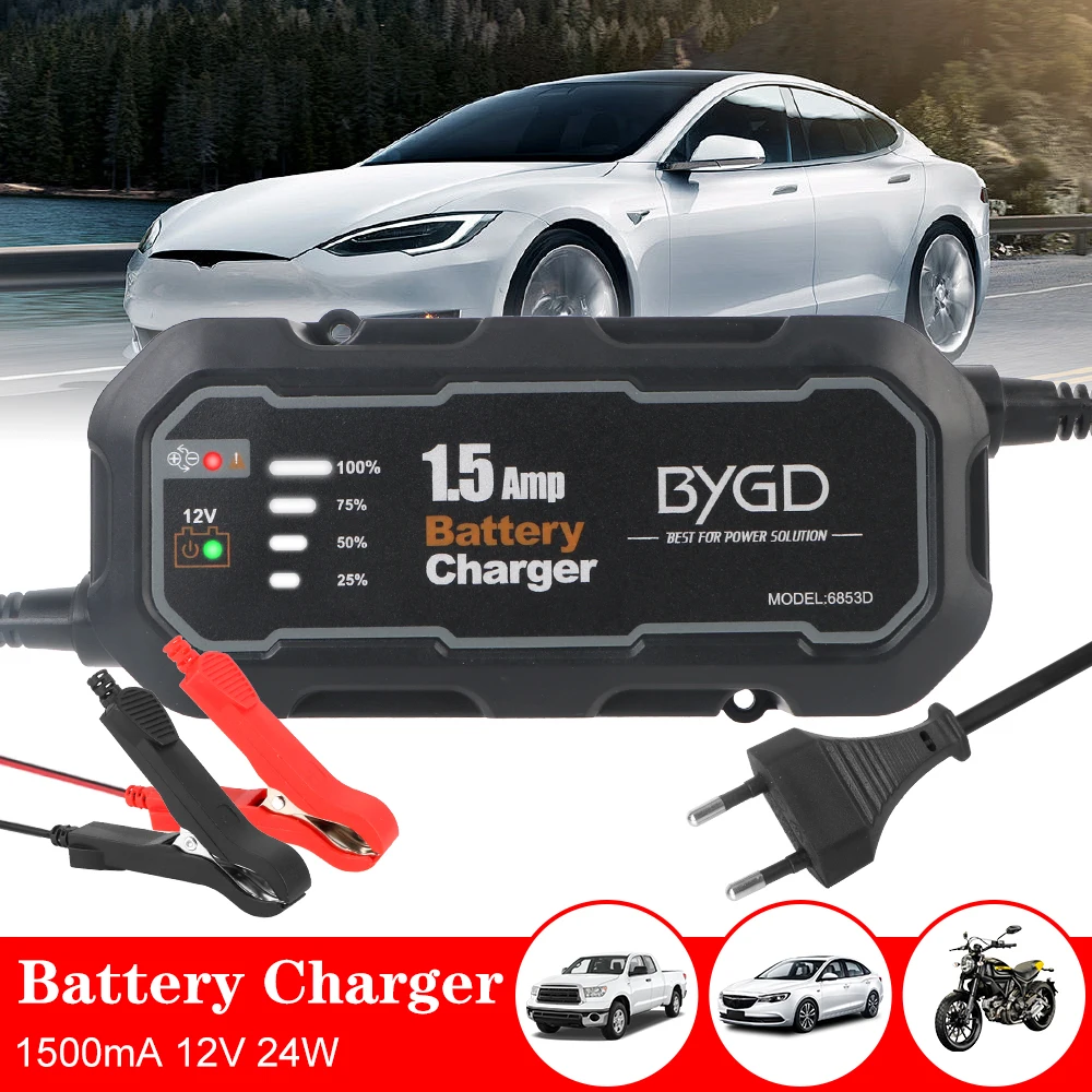 12V 1500mA with LED Automatic Smart Motorcycle Battery Charger Maintainer for Car/RV/ATV/Boat Automatic Battery Trickle Charger