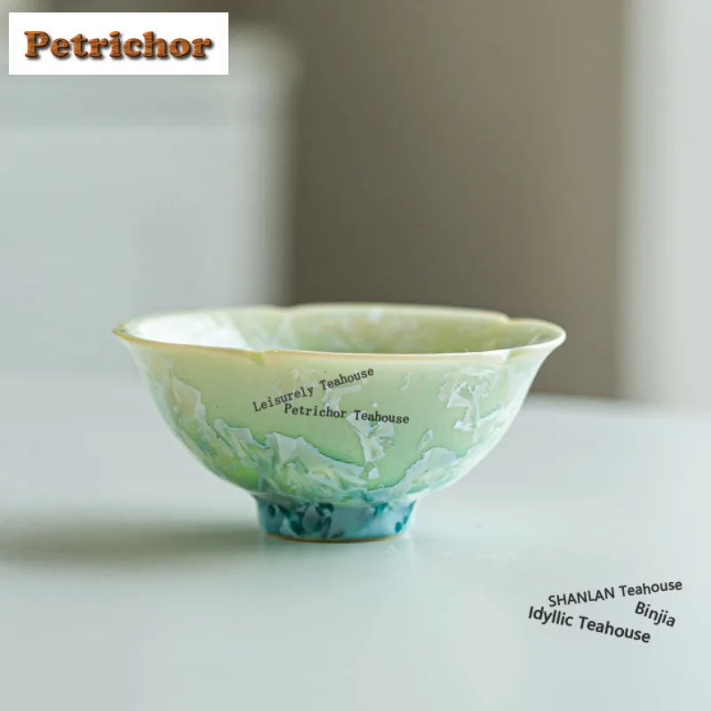 

85ml Crystal Gradient Flower Mouth Teacup Zen Tea Bowl Set of Cups Tea-tasting Personal Cup Jianzhan Master Cups Cha Decoration