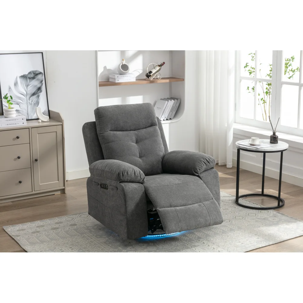 

Power Recliner Glider Chair With Bluetooth Speaker 270 Degree Swivel With LED Light Side Arm With Storage Pockets