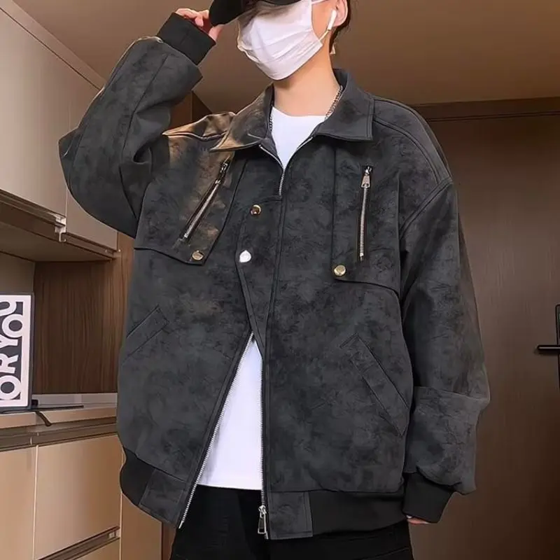 

American Sle Loose Baseball Jaet Dyed Leather Coat ex Spring Autumn Design Sense Motorcycle Clothes Casual Outerwear