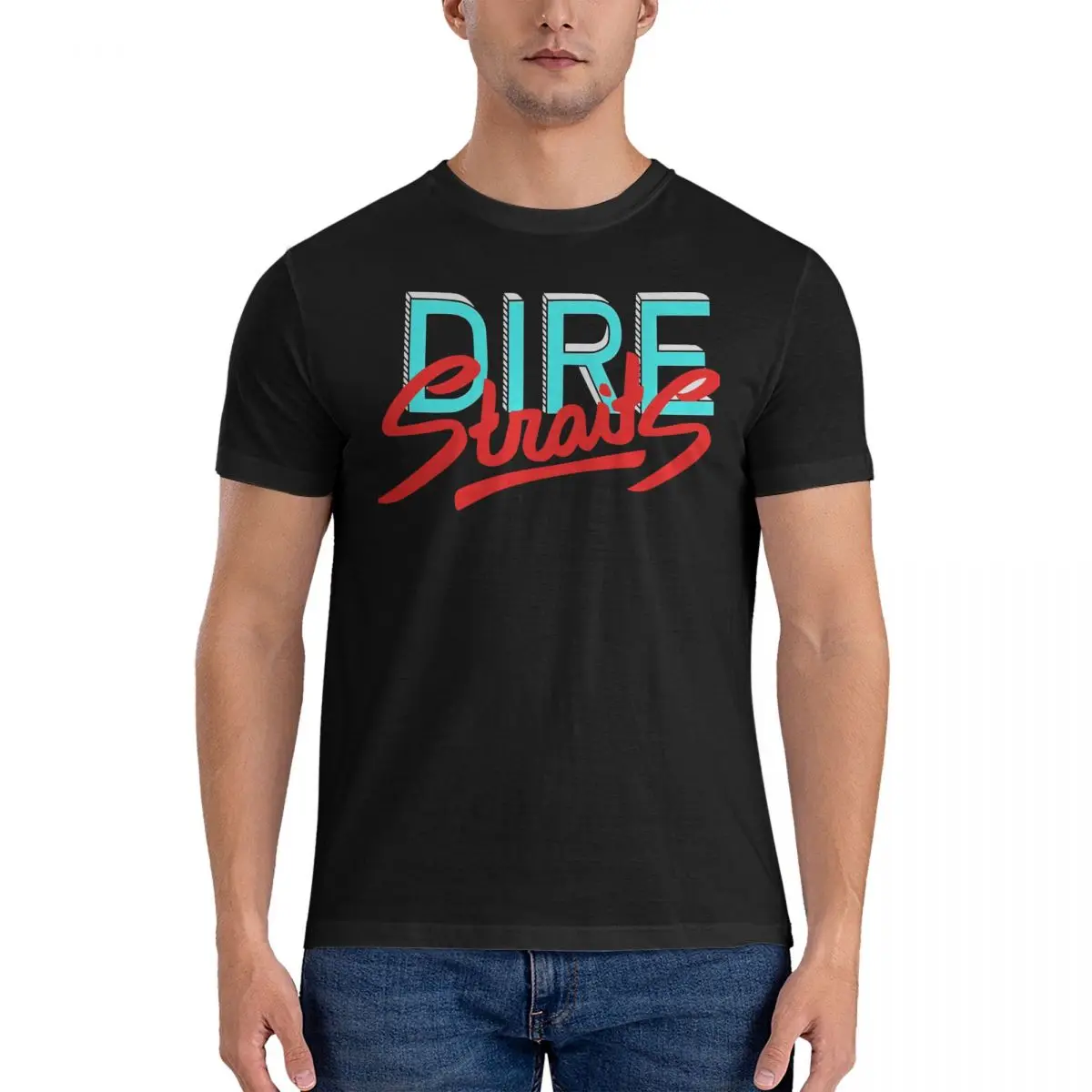 Sign Men's T Shirts D-Dire Straits Funny Tee Shirt Short Sleeve Round Collar T-Shirts Pure Cotton Birthday Gift Clothing