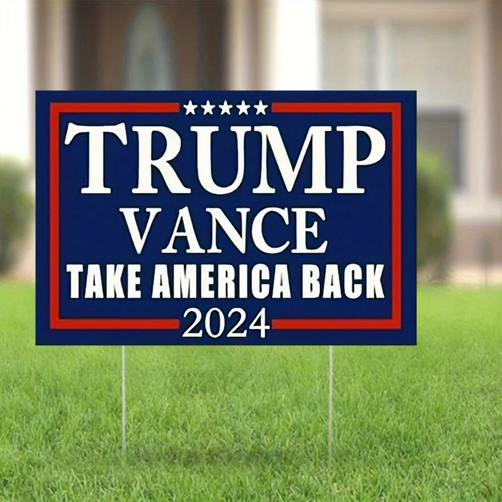 Trump Vance 2024 Campaign Yard Sign Weatherproof, Garden Outdoor Lawn Decoration with Pole Mount, Plastic, No Electricity Needed