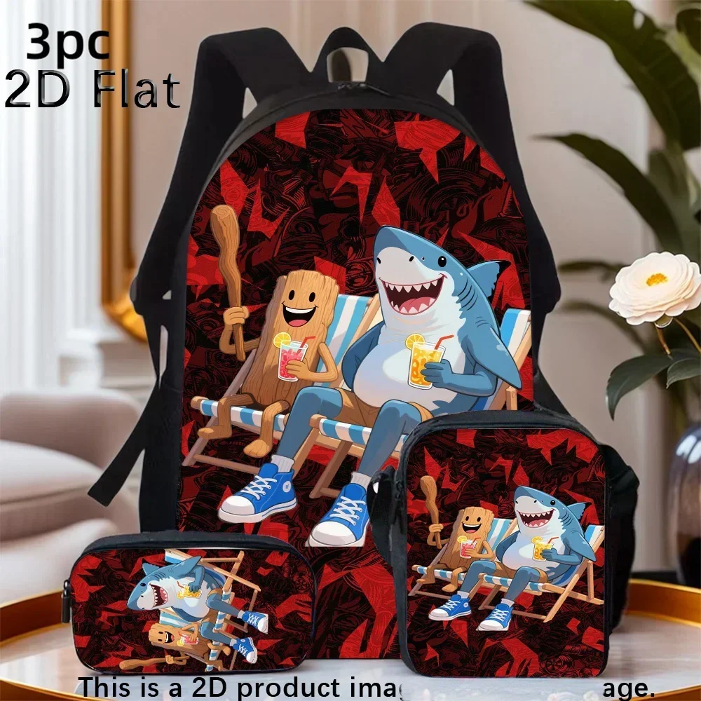 3pcs Tung Tung Tung Sahur Backpack Set For S, Casual Polyester Student Bookbag With Lunch Bag And Pencil Case, Hand Washable, Zi