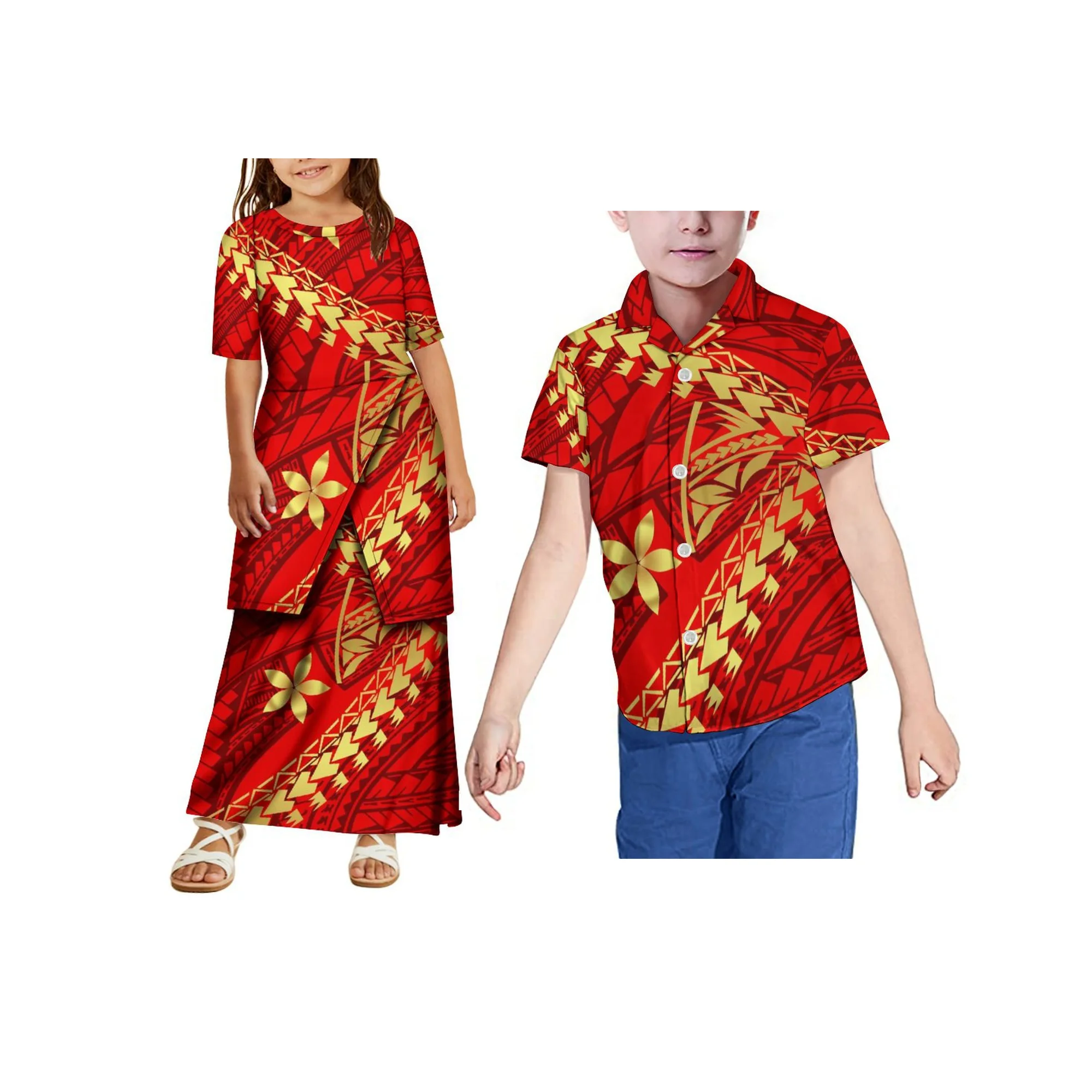 Polynesia Kinderkleid Mädchen Partykleid Kinderkleidung Sommer Neues Puleyasi Mädchen Kurzarm Blumenmädchenkleid