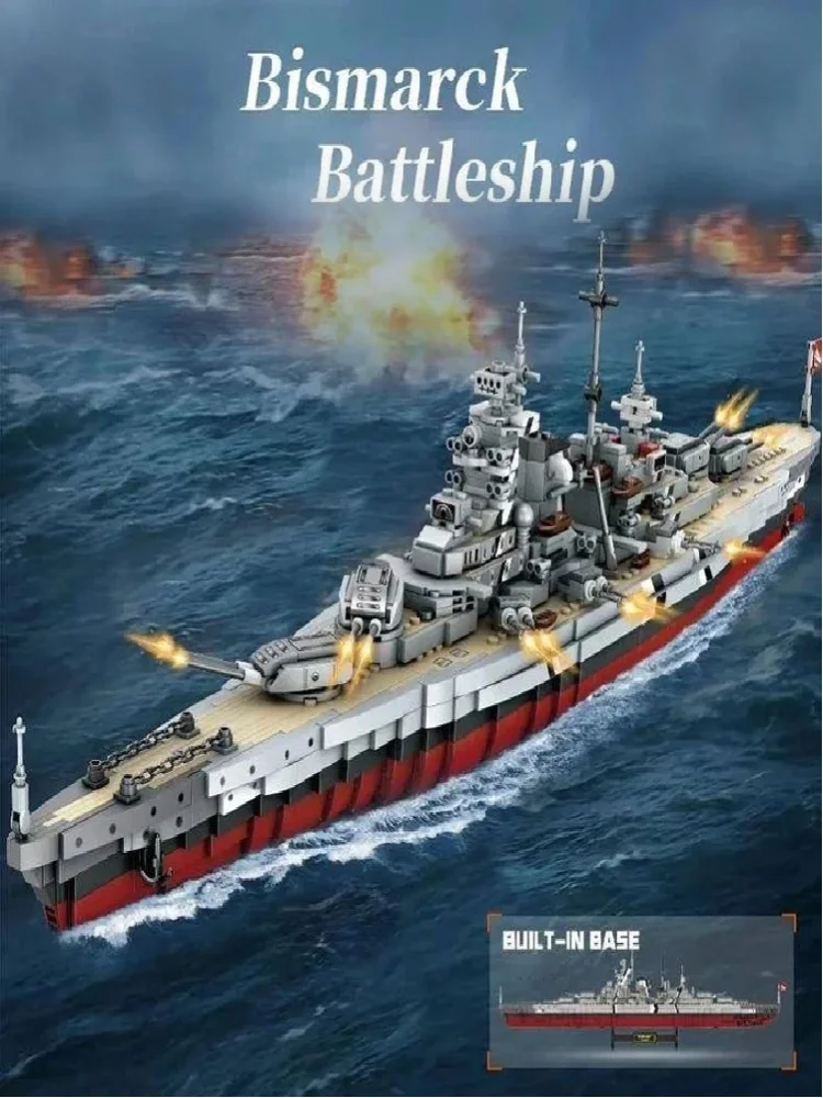    Bismarck U-Boot Schlachtschiff Bausteine Set Technik Schiff Modulares Montagemodell Bausteine-Kit Heimdekoration Kreatives Spielzeug Geschenke für Erwachsene 2081 Teile