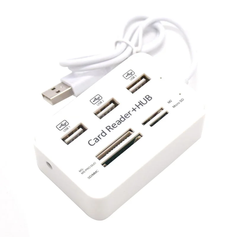 Exquisite-1 Piece 3 Port USB HUB 2.0 Splitter Combo Card Reader Portable Multi Function Support TF SD M2 SDHC Card Read Write