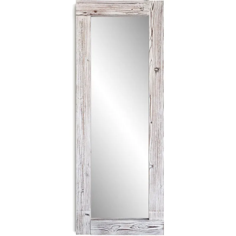 Rustic Farmhouse Full Length Mirror - Wood Frame Floor Standing Bedroom Mirror (64" x 24" / White)