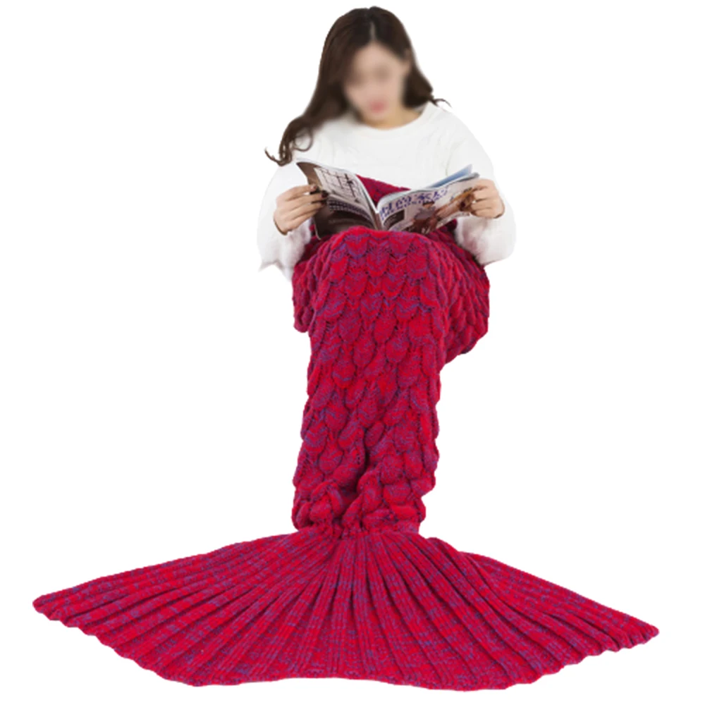 Mermaid Tail Blanket Yarn Knitted Handmade Crochet Mermaid Blanket Kids Throw Bed Wrap Super Soft Sleeping Bed