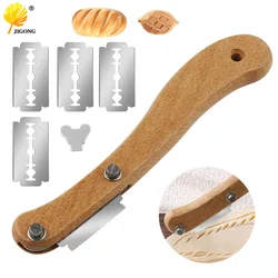 Curved Bow Knife Bread Cutter Tool Bread Knife Cut French Toast Knife 5 Blade Wooden Handle Bakery Tool + Box packaging