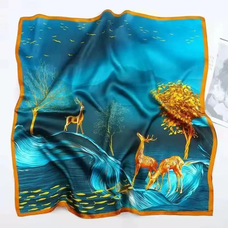 

Простая и элегантная шелковая серия животных длиной 53 см, украшенная элементами оленя, кошки и лошади, модный маленький квадратный шарф из 100% шелка