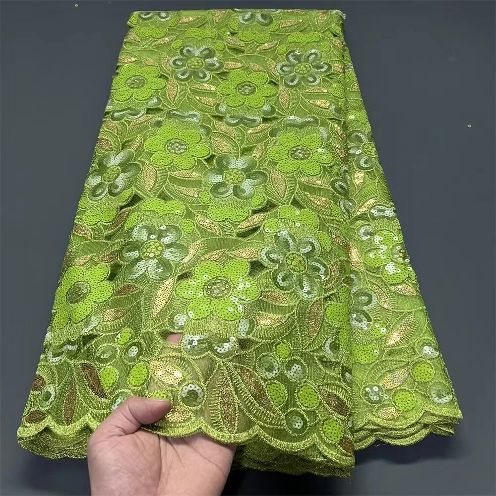 Latest African Lace Fabric High Quality,Fabrics By The Meters,Sequin,Tulle,Wedding Dresses,Embroidery,Mesh,Cloth,Dress 5 Yards