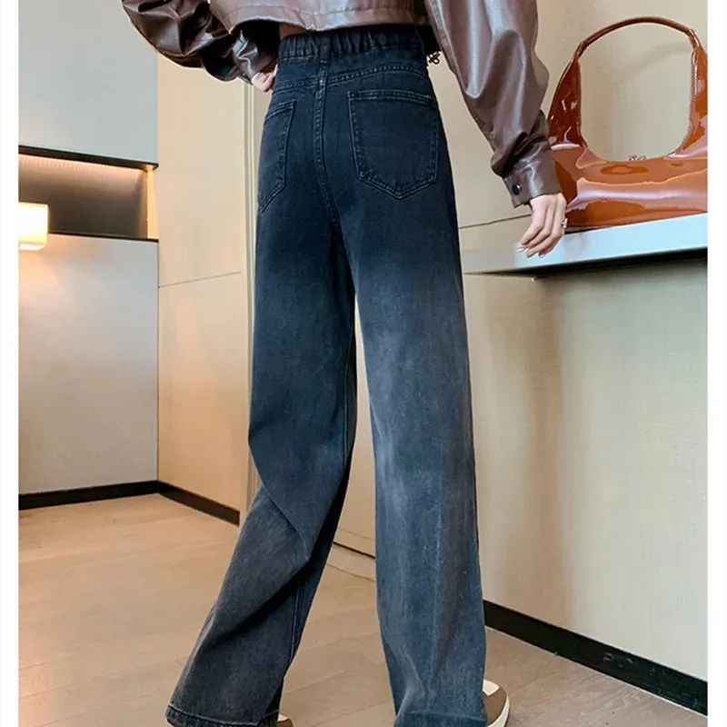 Jeans donna 2023 primavera autunno nuovi pantaloni a vita alta sfumati di colore moda Casual di grandi dimensioni pantaloni larghi larghi da donna