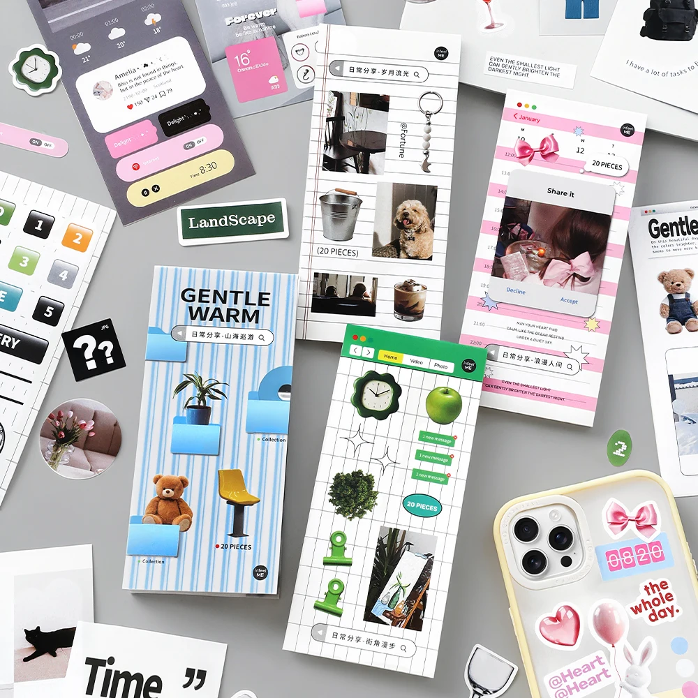 

20/80Pcs Die Cut Sticker Book Daily Sharing Aesthetic Stationery for DIY Scrapbook supplies Diary Stickers Background Decoration