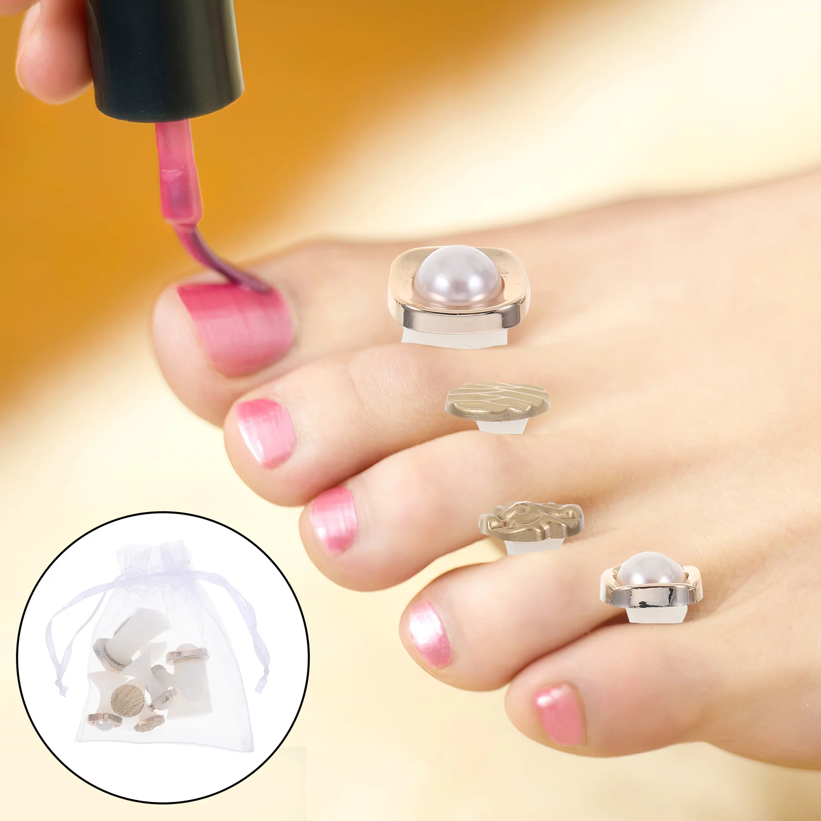 

16Pcs Silicone Toe Separators Pedicure Nail Polish Spacers Decorative Daisy Rhinestones Comfortable DIY Manicure