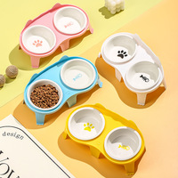 Colorful Ceramic Cat Bowl Puppy Kitty Pet Bowl Neck support and anti-knock Double Bowl for Drinking Feeding Pet Supplies