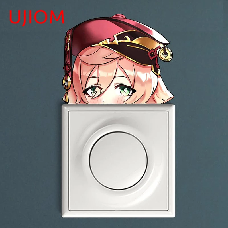 UJIOM 13cm X 10.9cm Genshin Impact Yanfei Peeker Wall Sticker Occlusion Scratch Decal Switch Baby Room Cupboard Wall Graphics