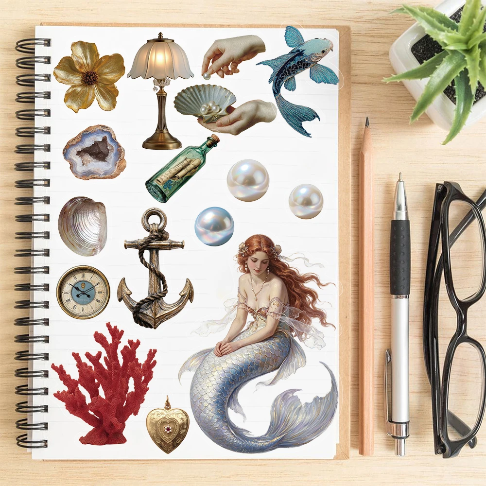 8PCS Legend of Mermaid Collage Notebook Scrapbooking Phone Retro Hand Laptop Luggage Phone Coffee Fridge Gift Bar Sticker
