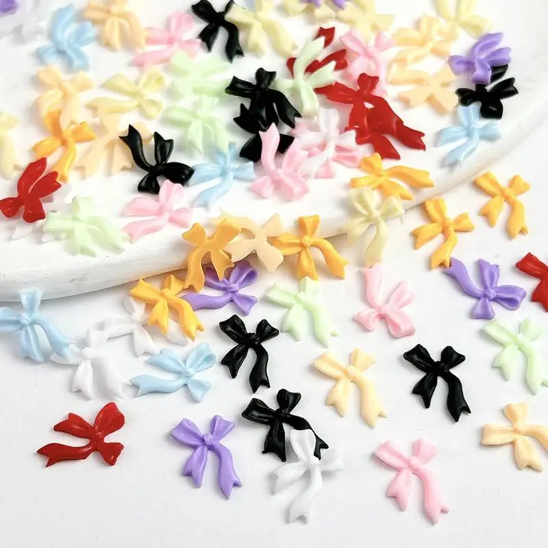 50Pcs Mixed Colorful 3D Ribbon Bow Nail Charms Kawaii Resin Bow Shaped for Nail Art Decorations Accessories DIY