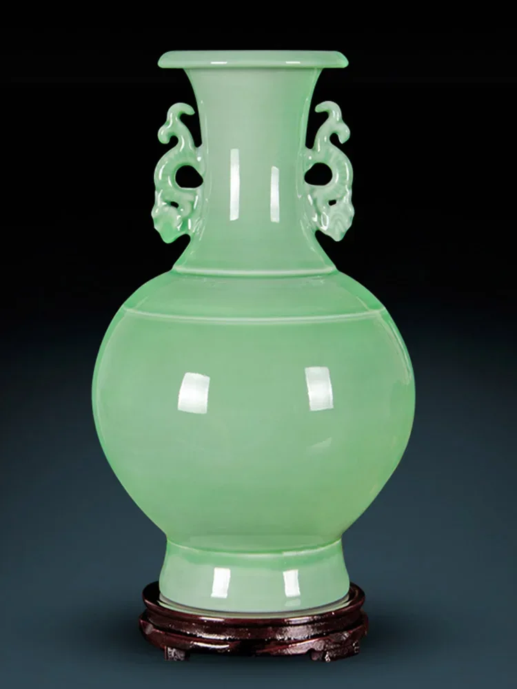 Jingdezhen Porcelain Antique Blue Glaze Double Ear Vase Flower Arrangement Chinese Home, Living Room, Bo Gu Frame Decoration D