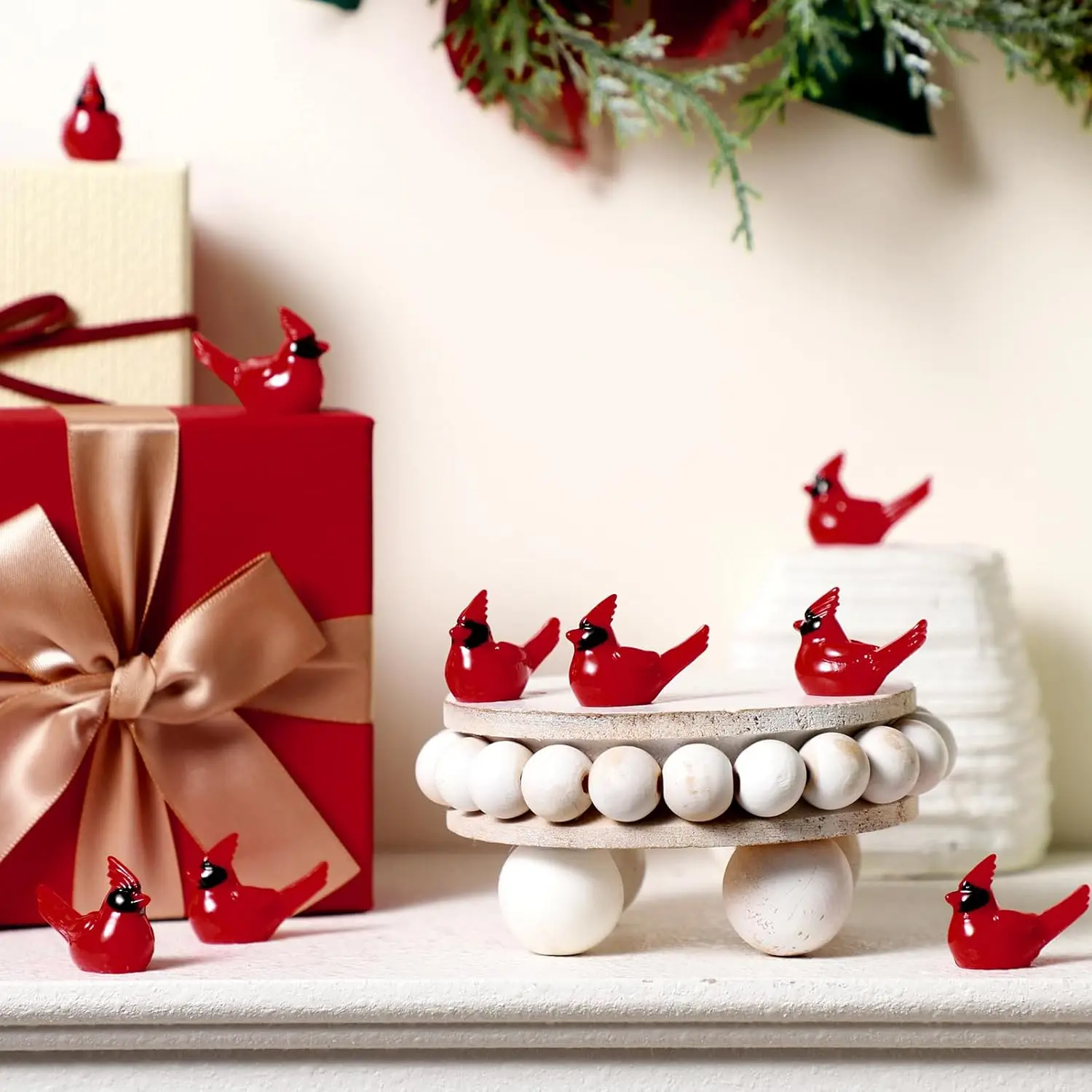 50Pcs Mini Resin Red Cardinal Bird Tiny Cardinal Figurine Ornaments for Gift Xmas Miniature Garden Crafts Cake Christmas Decor