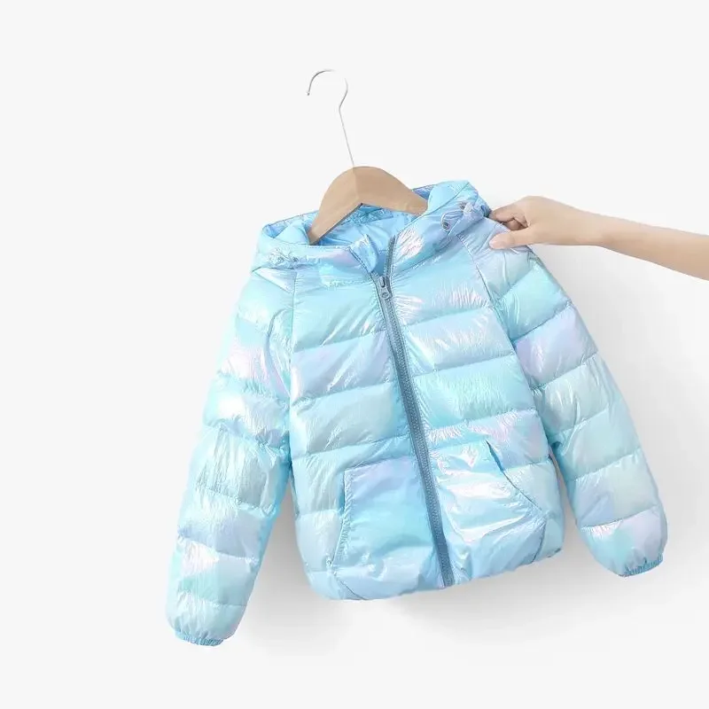 Baby White Duck Down Jacket Boys and Girls Autumn Winter New Colorful Children\'s In Bright Coats Thin Section Hooded Outerwear