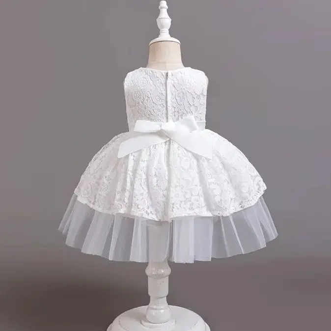 Girl\'s Dress Lace Sleeveless Applique Princess Dress Wedding Flower Girl One Year Host Performance Dress for 0-3 Years
