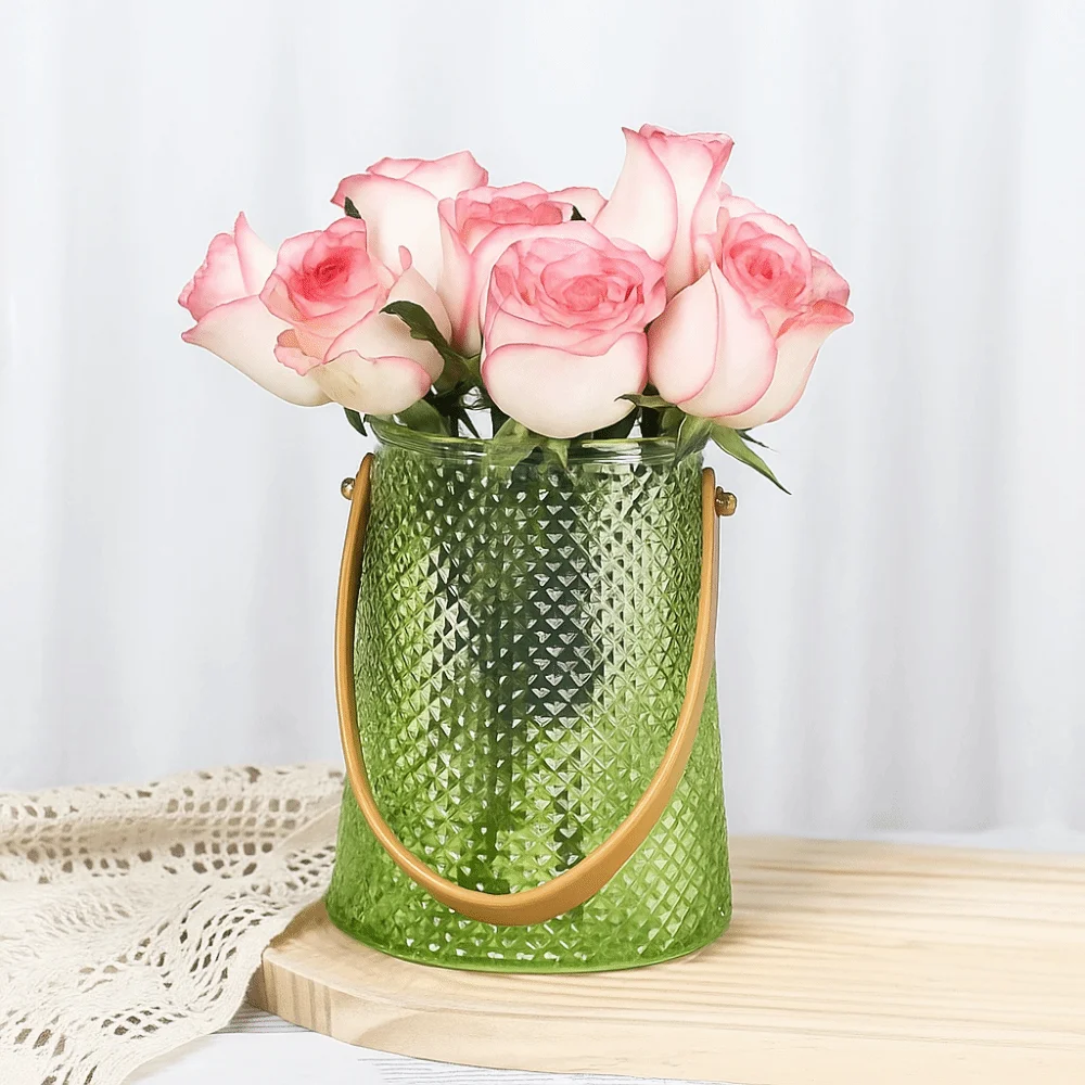 

Simple Glass Hydroponic Vase Decorative Smooth Bottle Mouth Hydroponic Planting Bottle with Handle Handheld Vase Gift