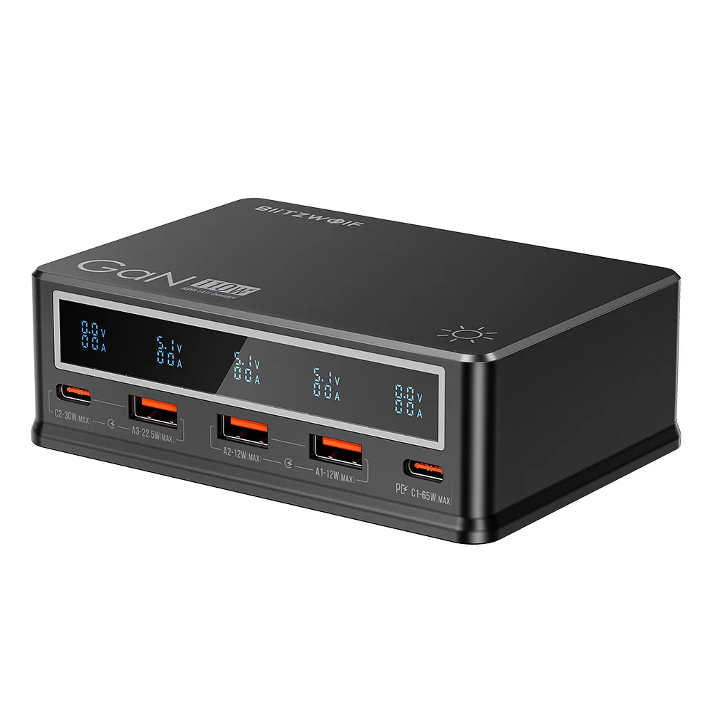 Blitzwolf BW-i9 110W 5-Port USB PD Charger 3USB-A+2USB-C PD3.0 QC3.0 PPS AFC FCP SCP PE Fast Charging Desktop Charging Station