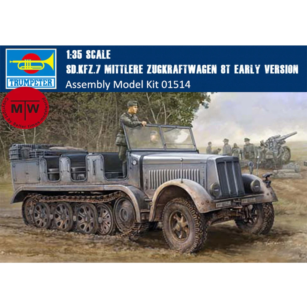 

Trumpeter 01514 1/35 Scale Sd.Kfz.7 Mittlere Zugkraftwagen 8t Early Version Military Plastic Assembly Model Kits