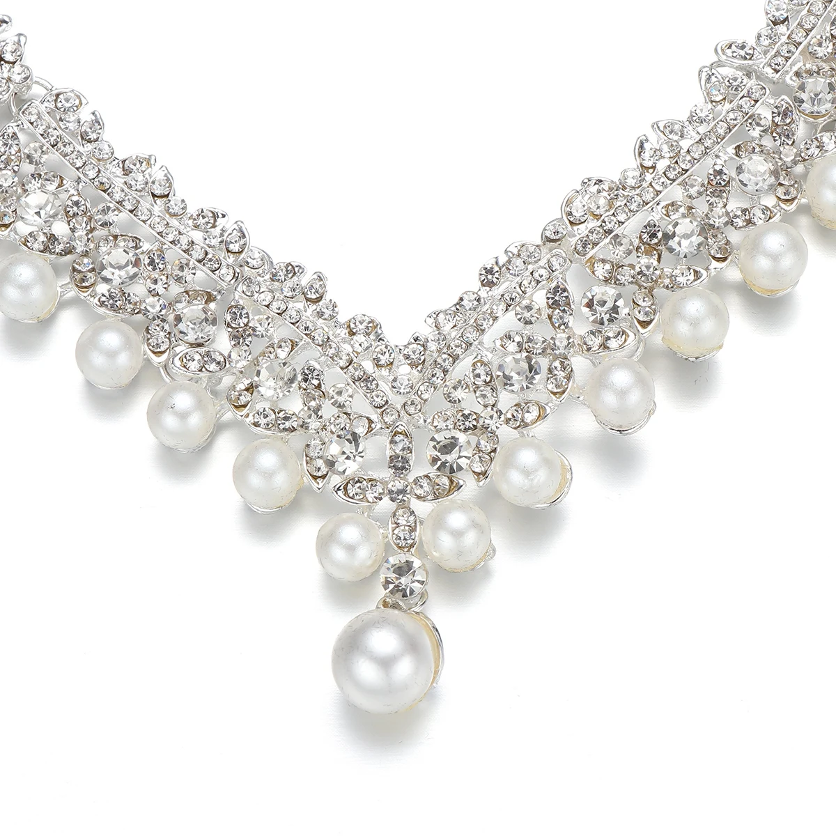 

Sparkling Rhinestone Pearl Necklace Earrings Set Wedding Bridal Jewelry Accessories For Party Occasions Woman Engagement