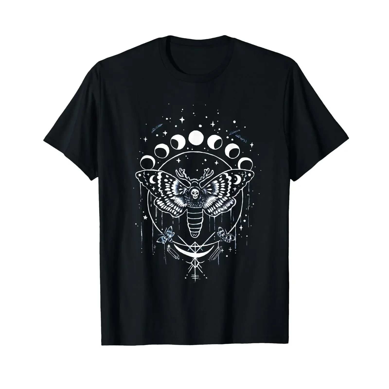 Moon Phases Moth Night Gothic Bat Stars T Shirt vintage Washed Top For Everyday Wear fashion Versatile Unisex Soft graphic