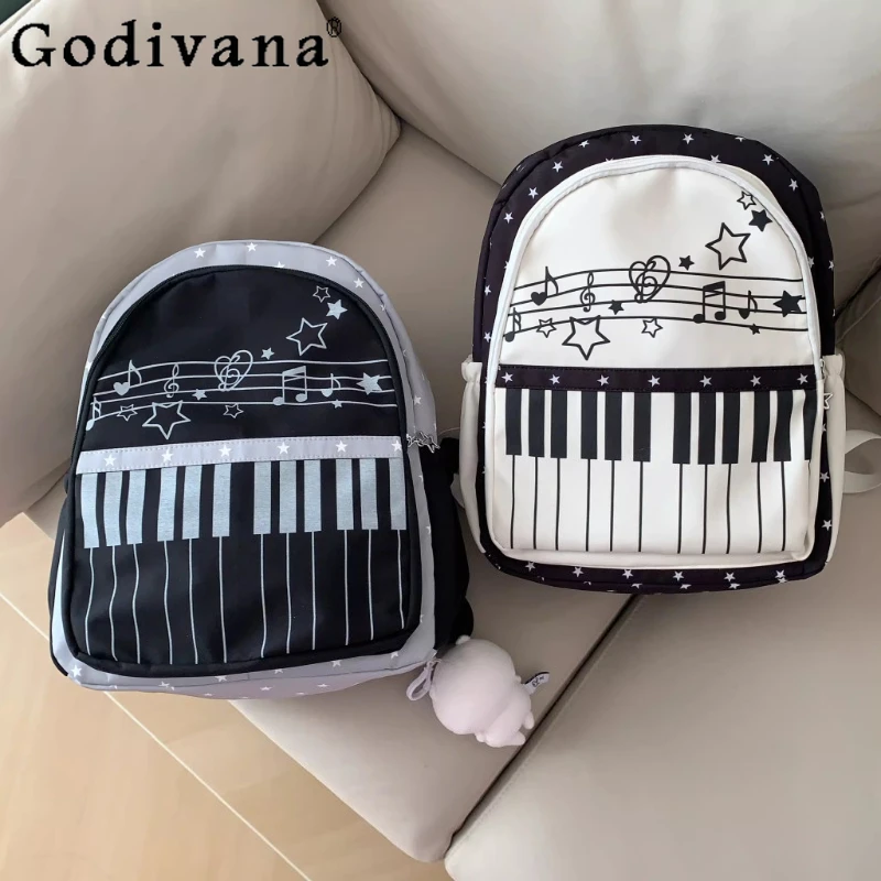 

Original Japanese Style Kawaii Piano Print Backpack 2026 New Student Kawaii College Style School Bag Pain Bag Women
