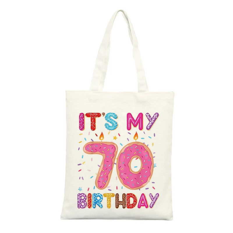 Birthday Donut Graphic Canvas Tote Bag, Casual Style for Birthday Celebrations and Daily Use