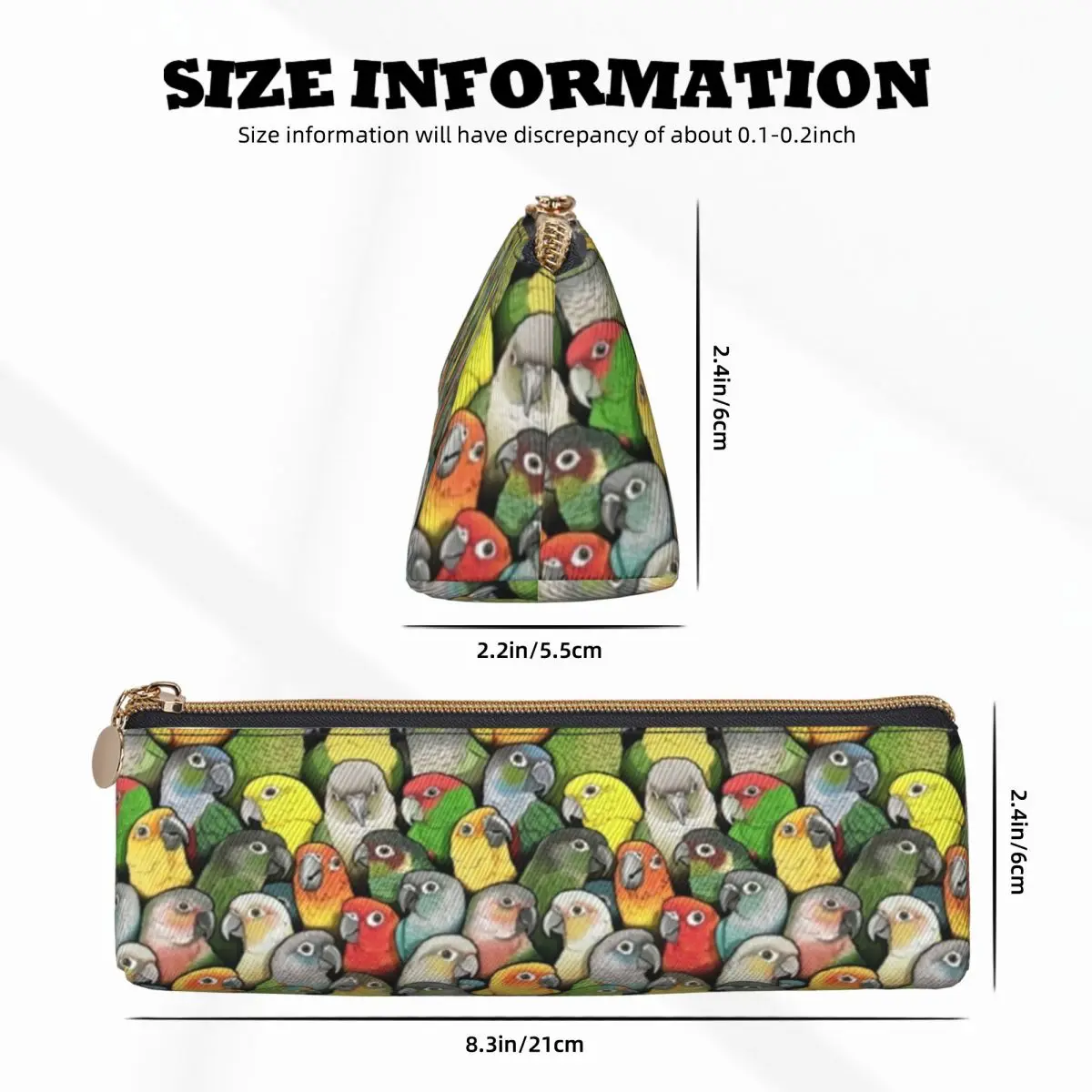 Colorful Cute Parrot Triangle Pencil Case Funny Animal Print Retro Zipper Pencil Box Teenager College Leather Pen Bags