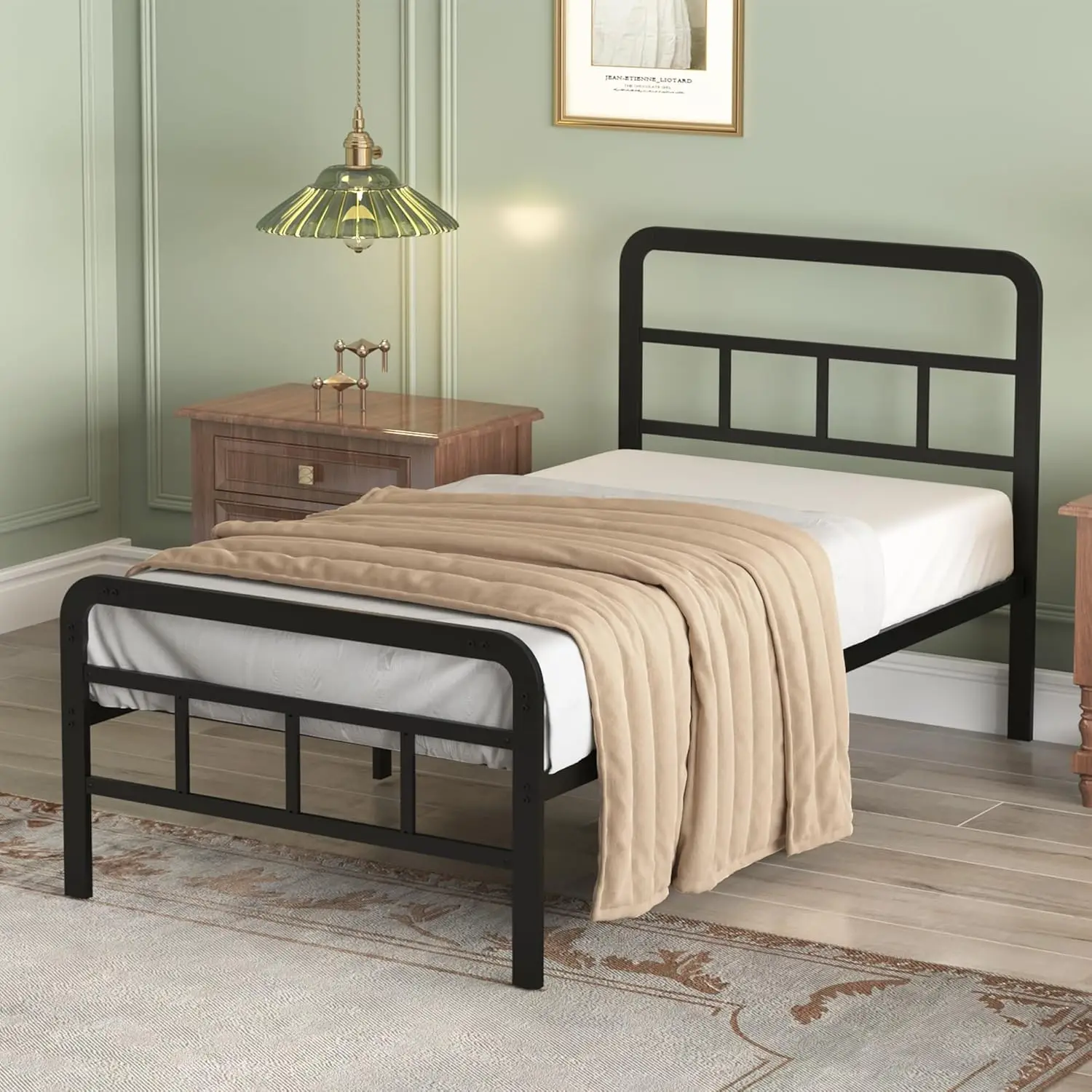 14 inch Twin Bed Frame with Headboard and Footboard, Metal Bed Frame with Steel Slat Support, No Box Spring Needed, Easy
